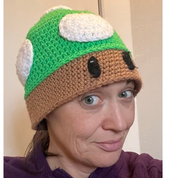 None Accessories - Green Mario Mushroom Crochet Hat